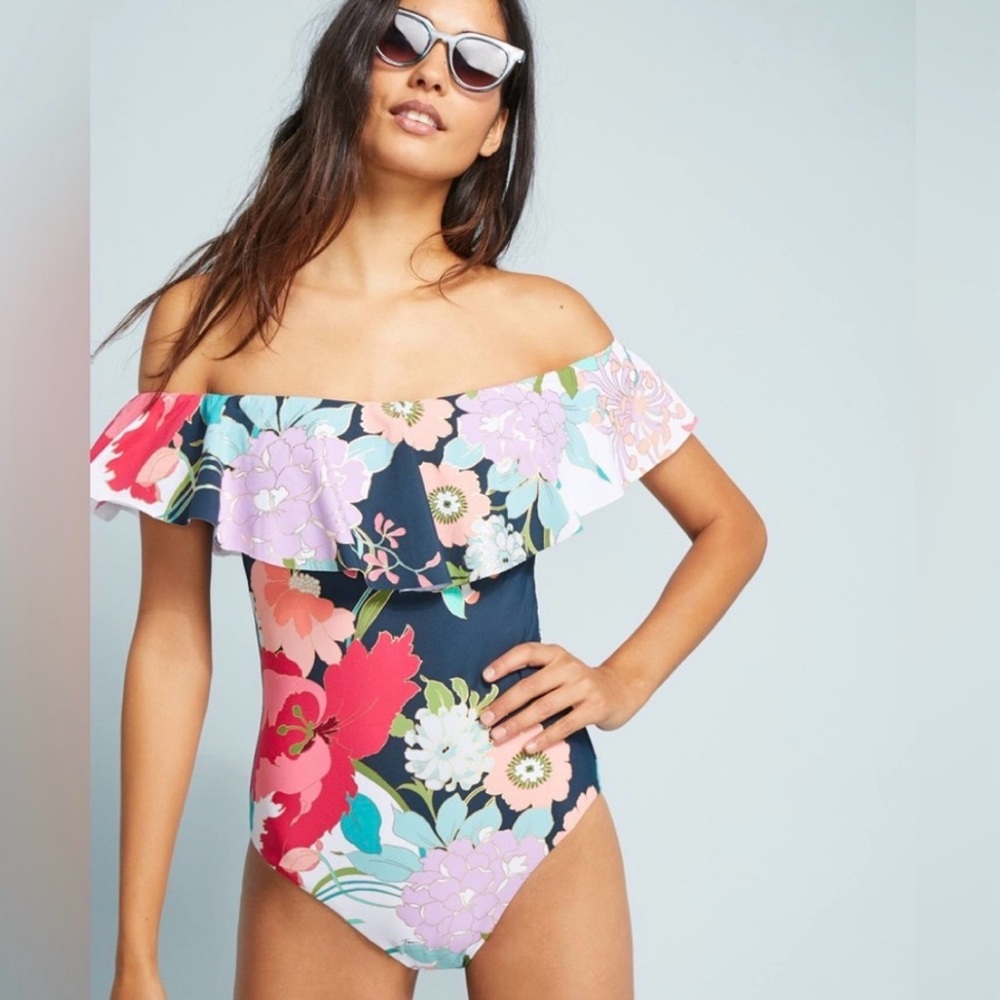 Trina Turk Floral Off Shoulder One Piece Swimsuit US 6